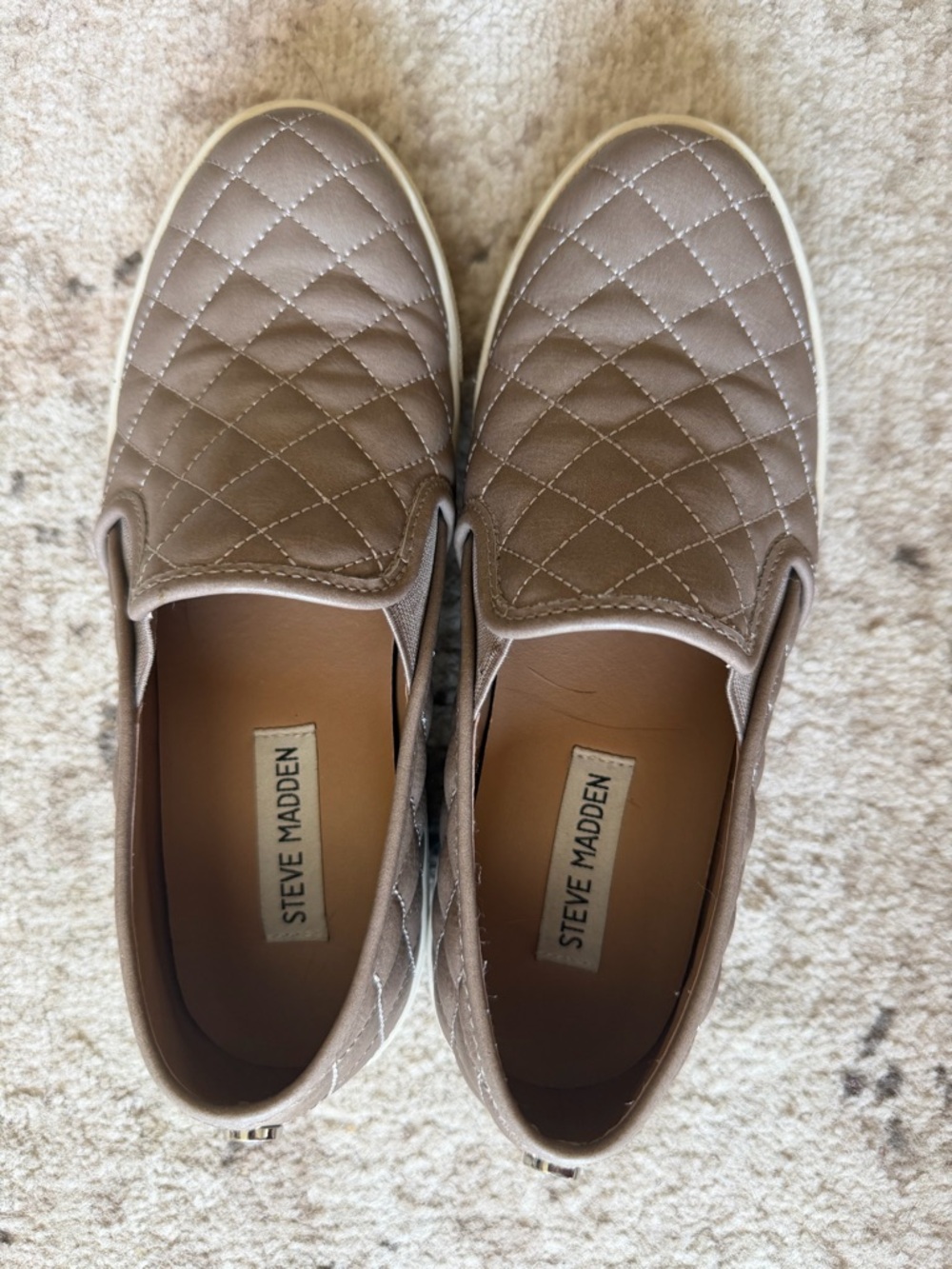 Steve Madden Quilted Slip-On Sneakers in Taupe Brown